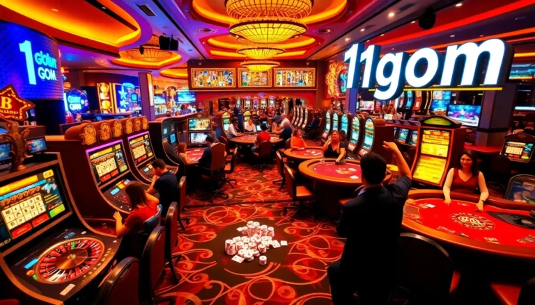 Celebrating a win at the casino with lively 1gom poker tables filled with vibrant chips and cards.